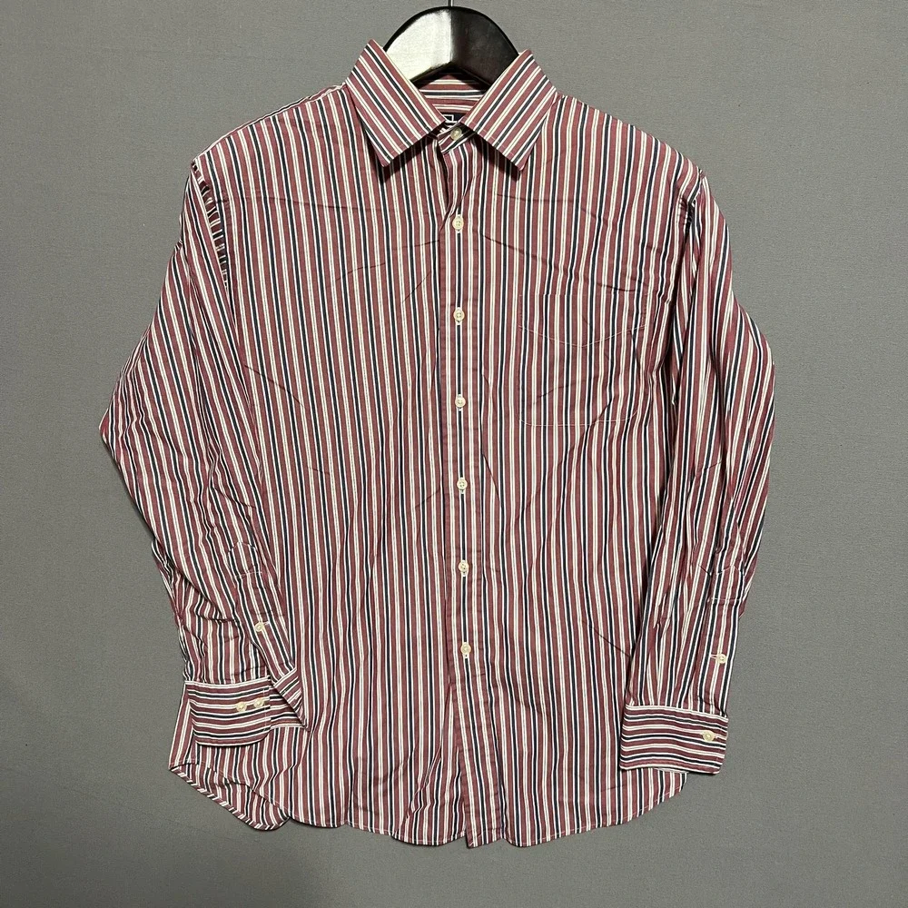 Polo Ralph Lauren Mens Large Red Striped Long Sleeve Button Up Shirt Cotton